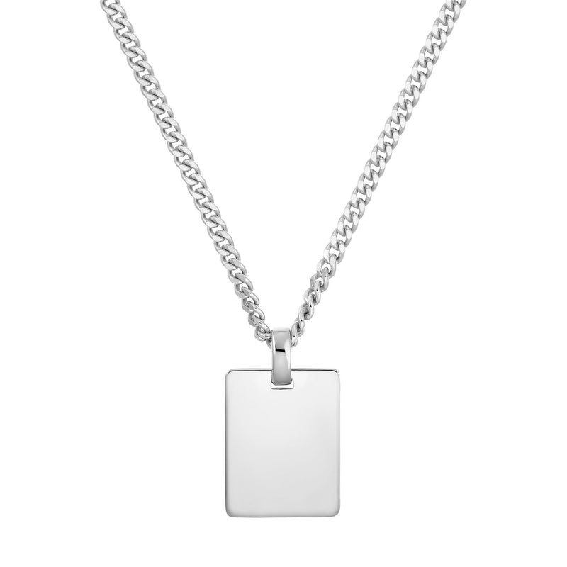 ENGRAVING PLATE RECTANGLE NECKLACE 925 SILVER RHODIUM PLATED