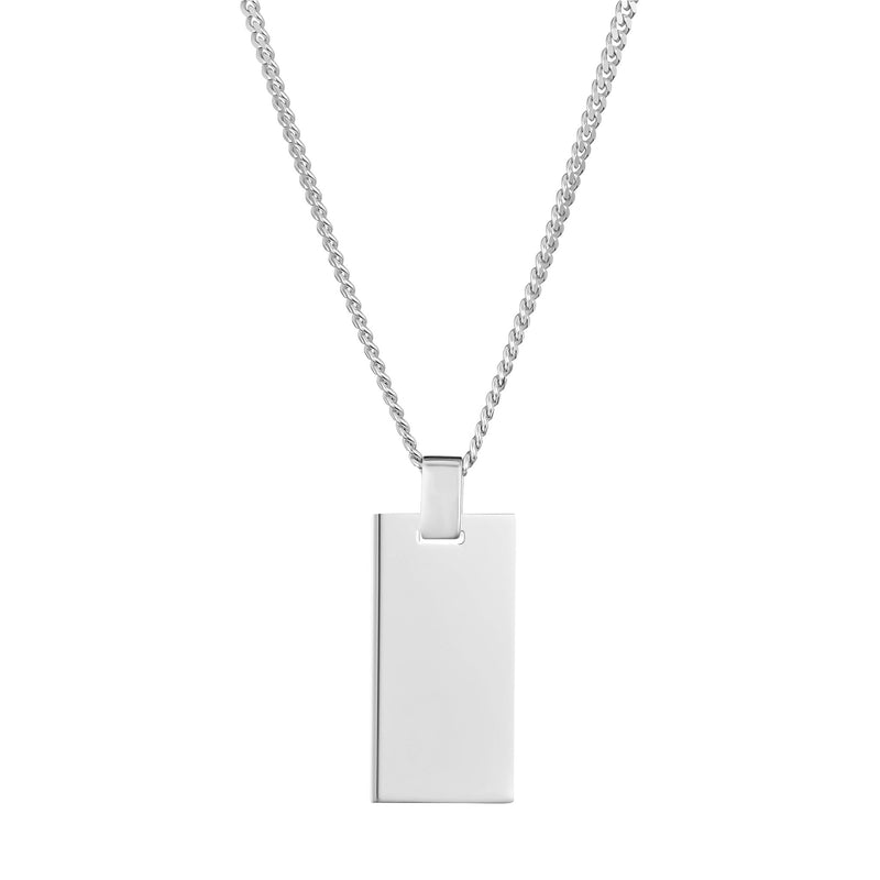 ENGRAVING PLATE RECTANGLE NECKLACE 925 SILVER RHODIUM PLATED