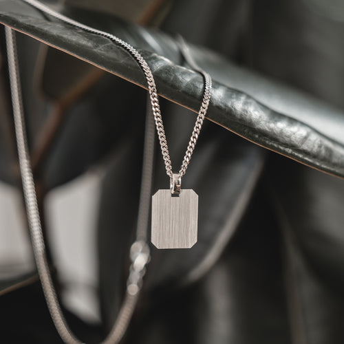 ENGRAVING PLATE OCTAGON NECKLACE 925 SILVER RHODIUM PLATED - IDENTIM®