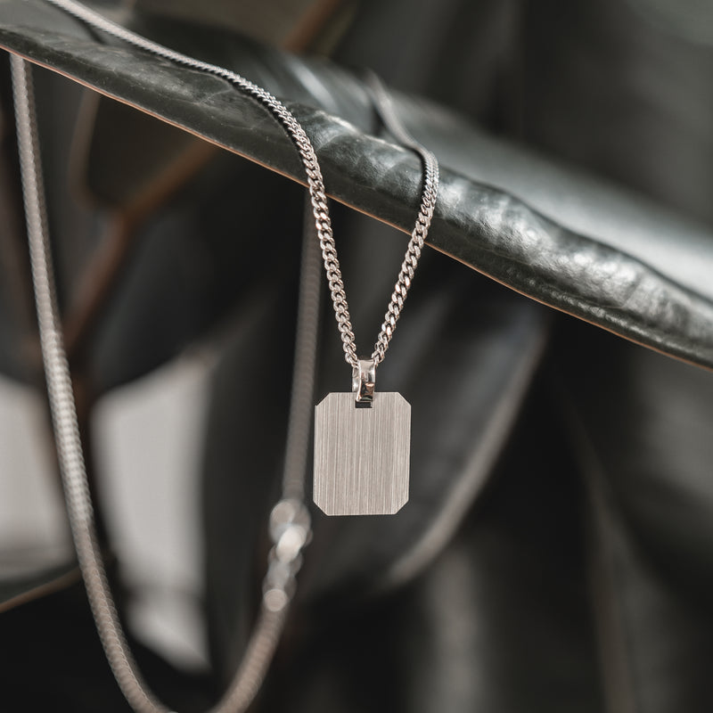 ENGRAVING PLATE OCTAGON NECKLACE 925 SILVER RHODIUM PLATED
