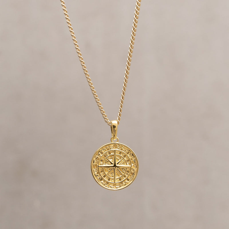 COMPASS NECKLACE 925 SILVER 18 CARAT GOLD PLATED