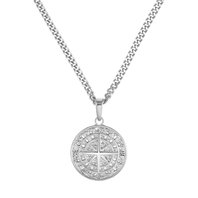 COMPASS NECKLACE 925 SILVER RHODIUM PLATED