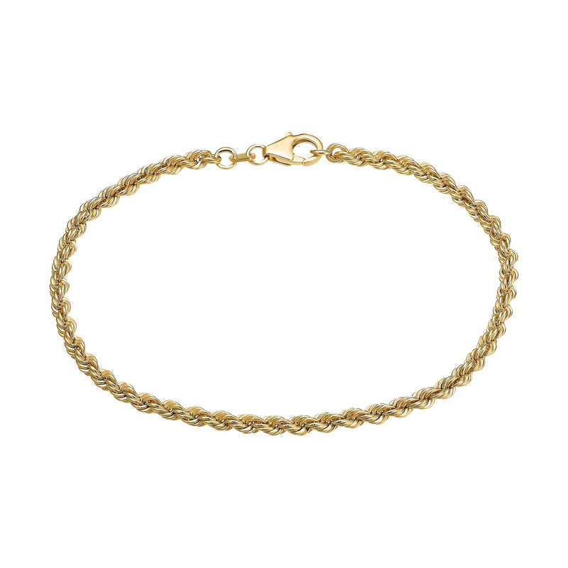 CORD CHAIN BRACELET 3.20MM 925 SILVER 18 CARAT GOLD PLATED