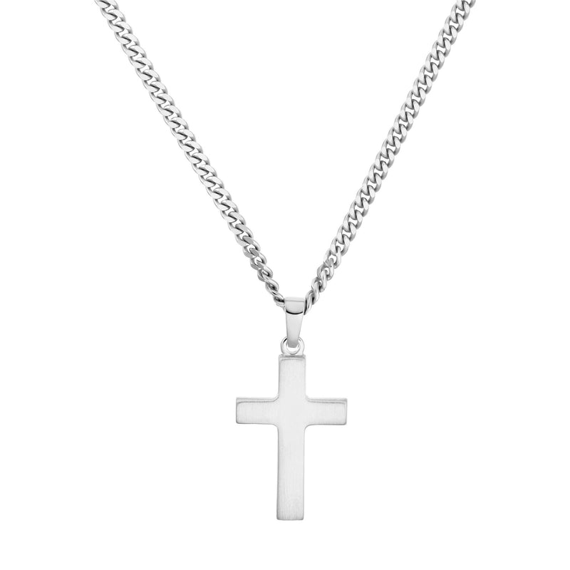 CROSS NECKLACE MATTED 925 SILVER RHODIUM PLATED