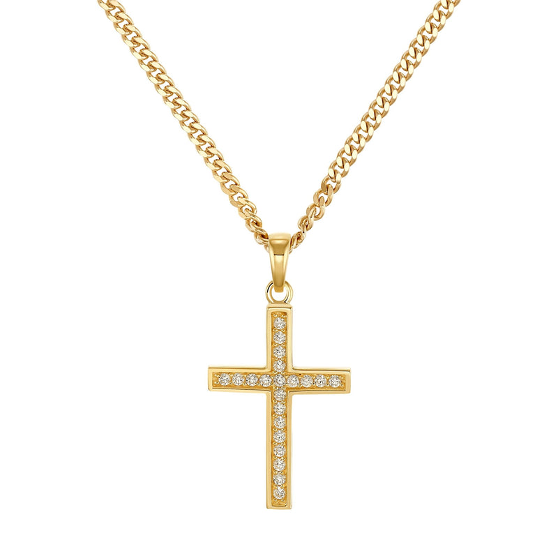CROSS NECKLACE ICED OUT 925 SILVER 18 CARAT GOLD PLATED