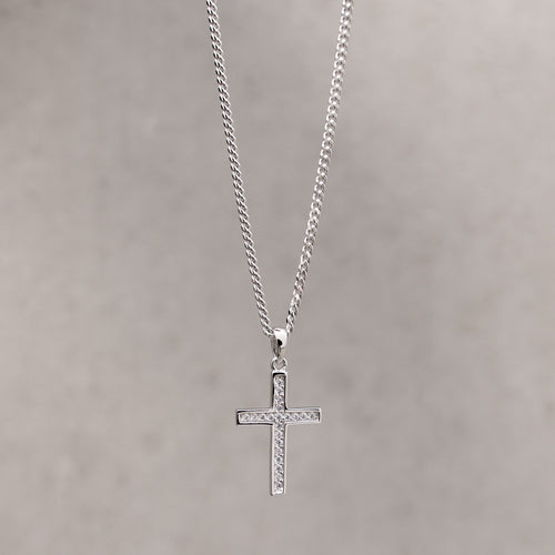CROSS NECKLACE ICED OUT 925 SILVER RHODIUM PLATED - IDENTIM®