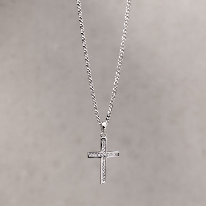 CROSS NECKLACE ICED OUT 925 SILVER RHODIUM PLATED