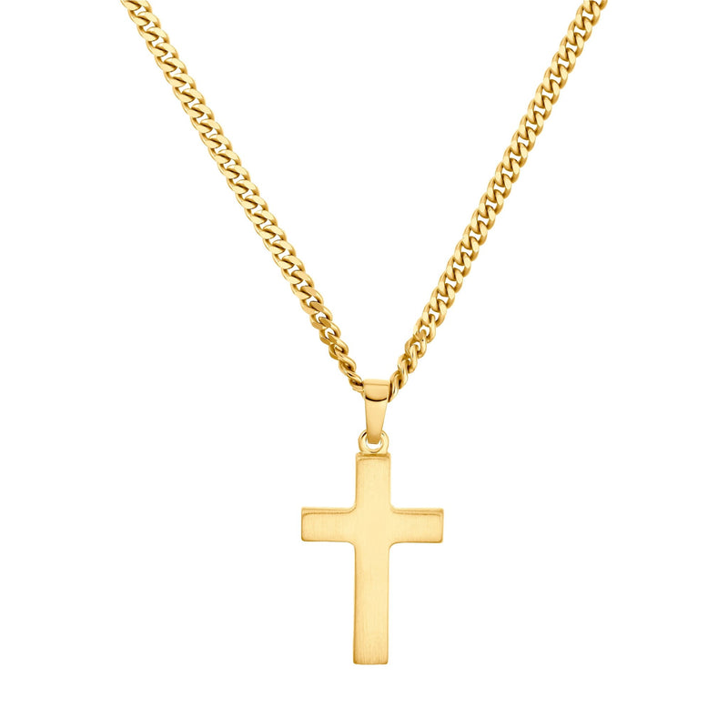 CROSS NECKLACE MATTED 925 SILVER 18 CARAT GOLD PLATED