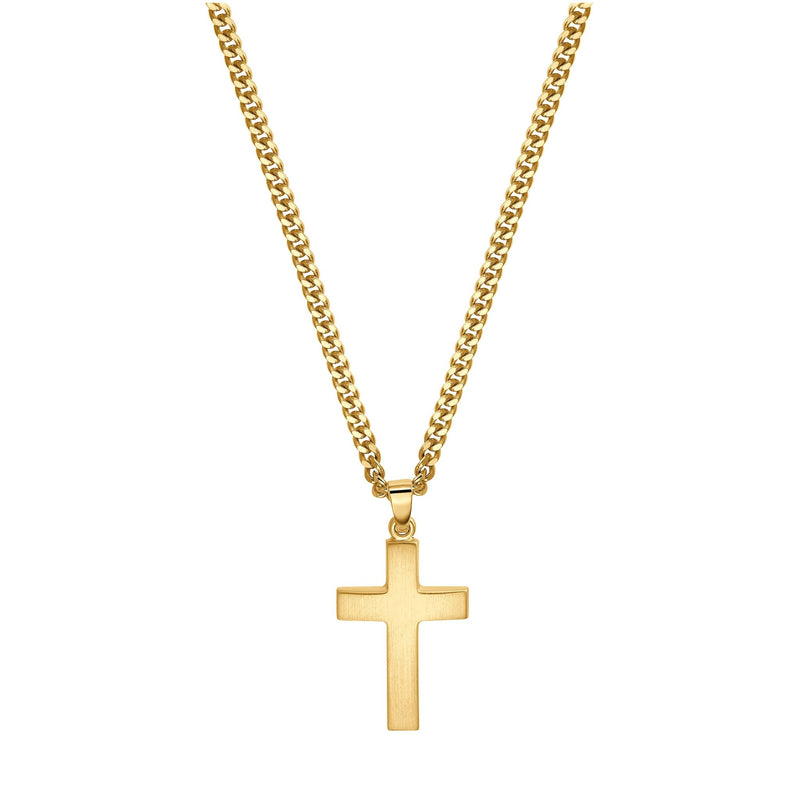 CROSS NECKLACE MATTED 925 SILVER 18 CARAT GOLD PLATED