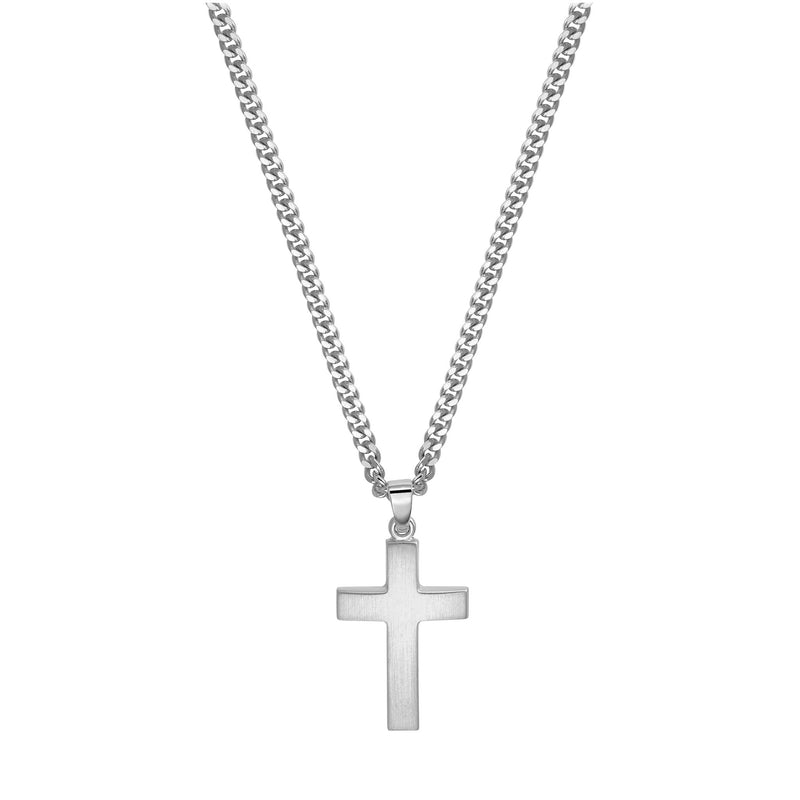 CROSS NECKLACE MATTED 925 SILVER RHODIUM PLATED