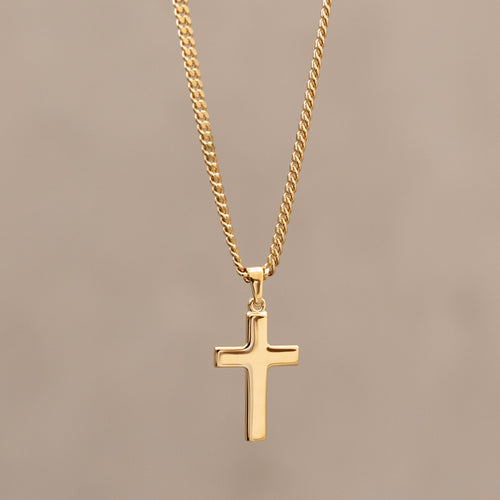 CROSS NECKLACE POLISHED 925 SILVER 18 CARAT GOLD PLATED - IDENTIM®