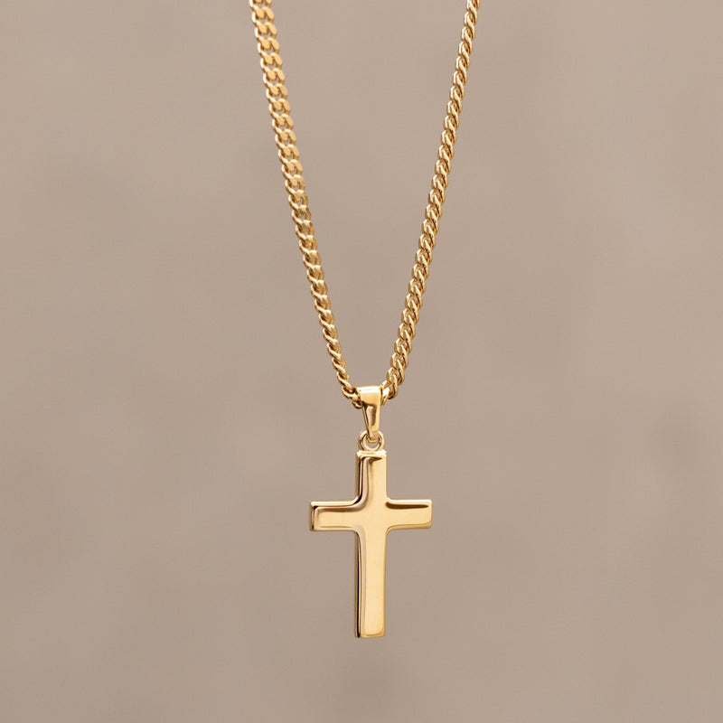 CROSS NECKLACE POLISHED 925 SILVER 18 CARAT GOLD PLATED