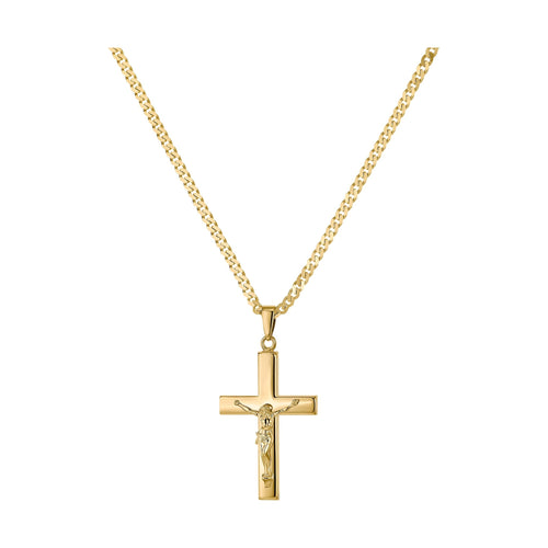 CROSS CRUCIFIX NECKLACE 925 SILVER 18 CARAT GOLD PLATED - IDENTIM®
