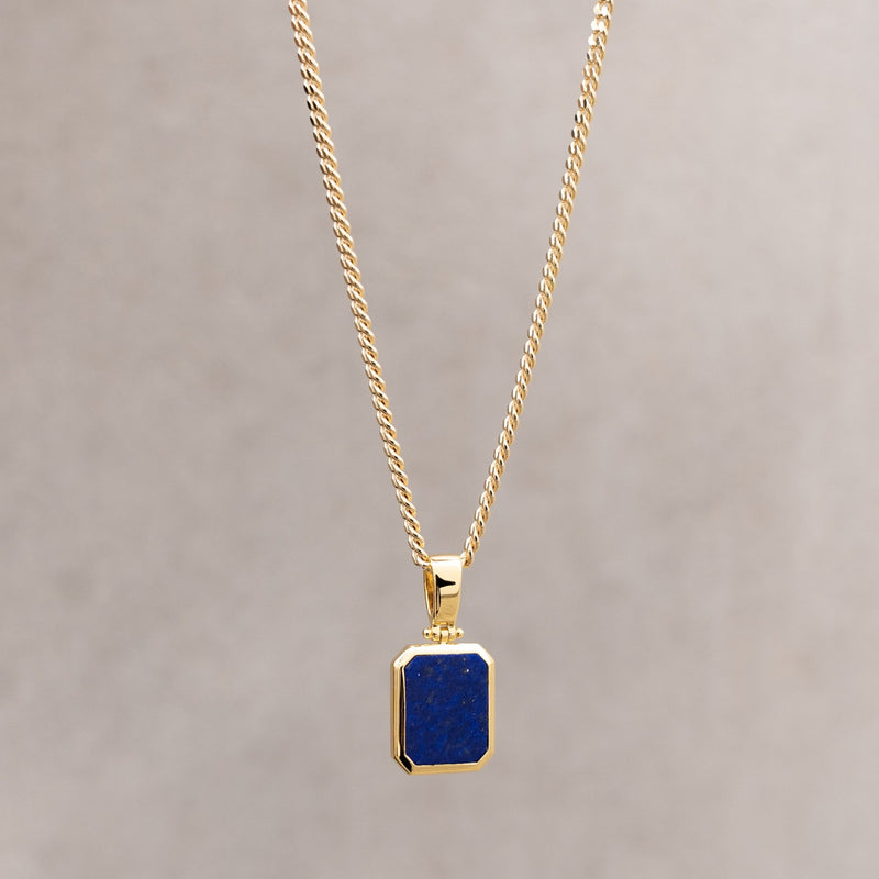 LAPIS OCTAGON NECKLACE 925 SILVER 18 CARAT GOLD PLATED