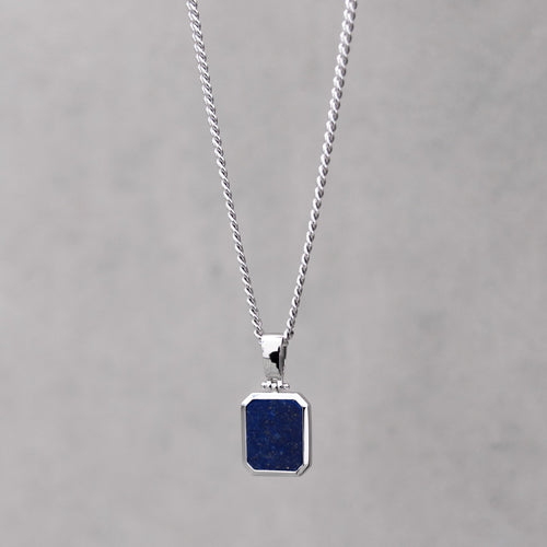 LAPIS OCTAGON NECKLACE 925 SILVER RHODIUM-PLATED - IDENTIM®