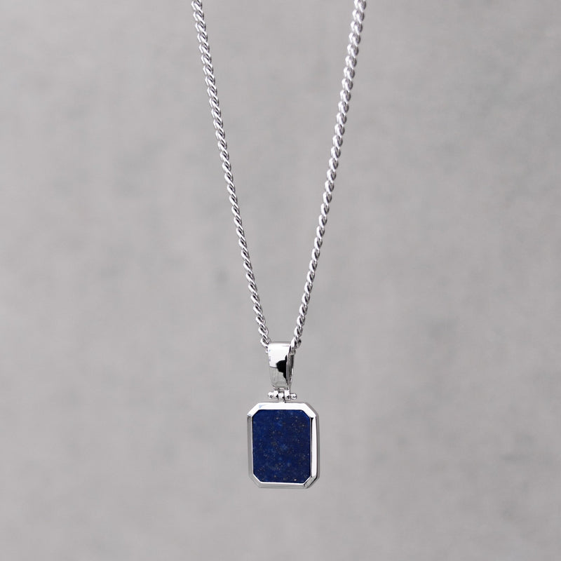 LAPIS OCTAGON NECKLACE 925 SILVER RHODIUM-PLATED