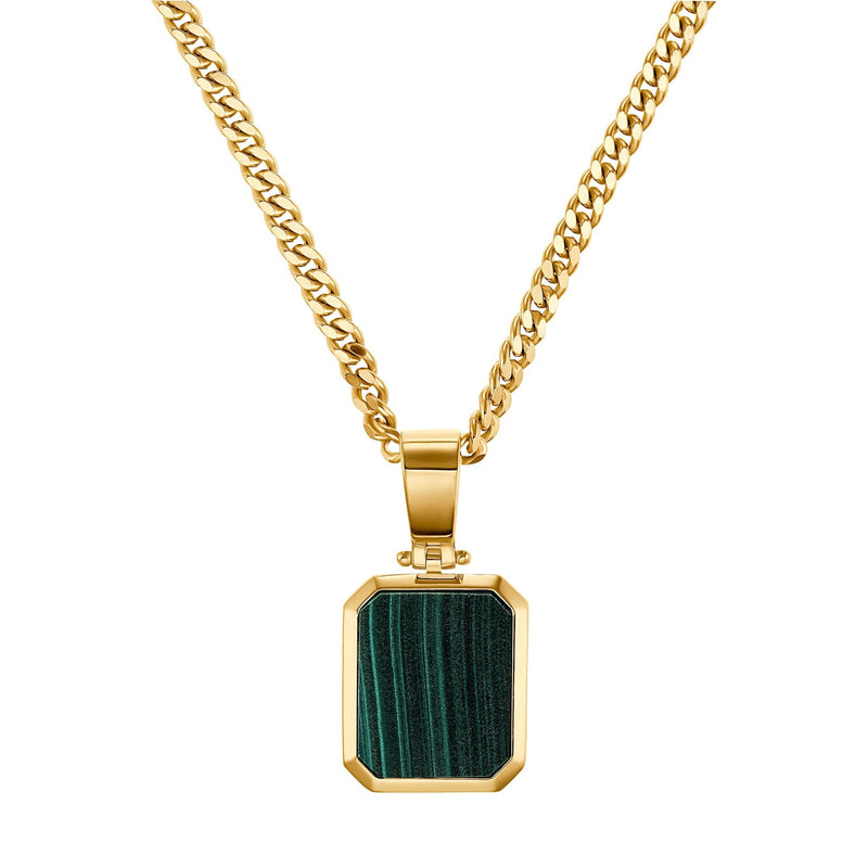 MALACHITE OCTAGON NECKLACE 925 SILVER 18 CARAT GOLD PLATED