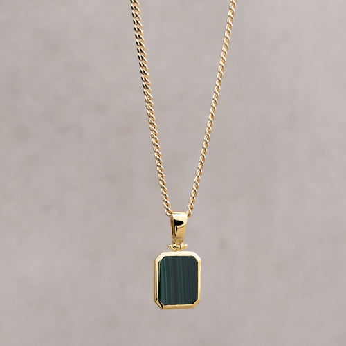 MALACHITE OCTAGON NECKLACE 925 SILVER 18 CARAT GOLD PLATED - IDENTIM®