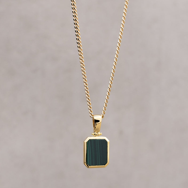 MALACHITE OCTAGON NECKLACE 925 SILVER 18 CARAT GOLD PLATED