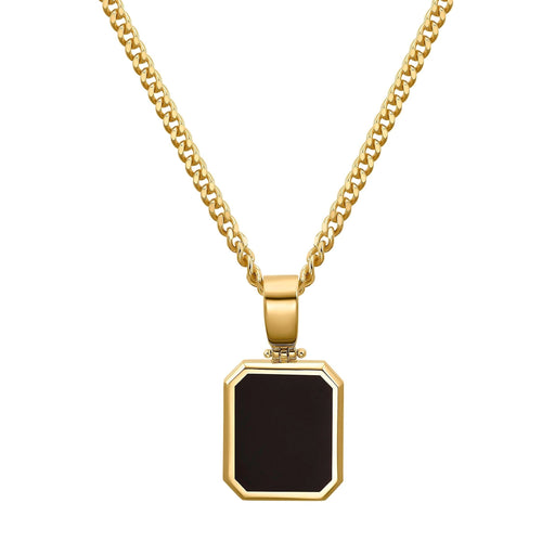 ONYX OCTAGON NECKLACE 925 SILVER 18 CARAT GOLD PLATED - IDENTIM®