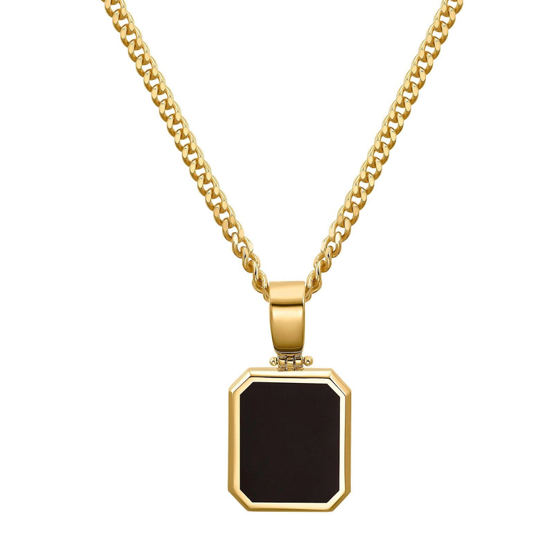 ONYX OCTAGON NECKLACE 925 SILVER 18 CARAT GOLD PLATED