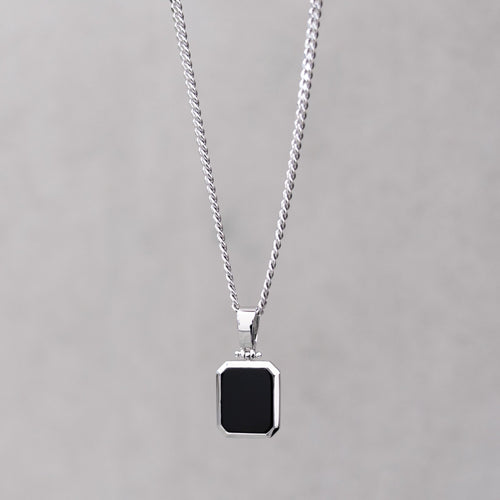 ONYX OCTAGON NECKLACE 925 SILVER RHODIUM-PLATED - IDENTIM®