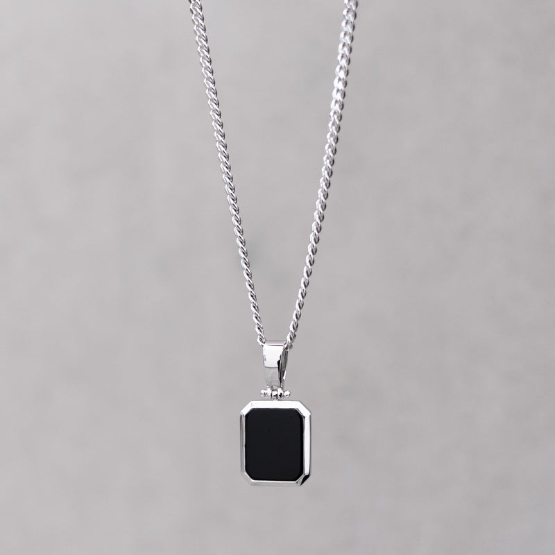 ONYX OCTAGON NECKLACE 925 SILVER RHODIUM-PLATED