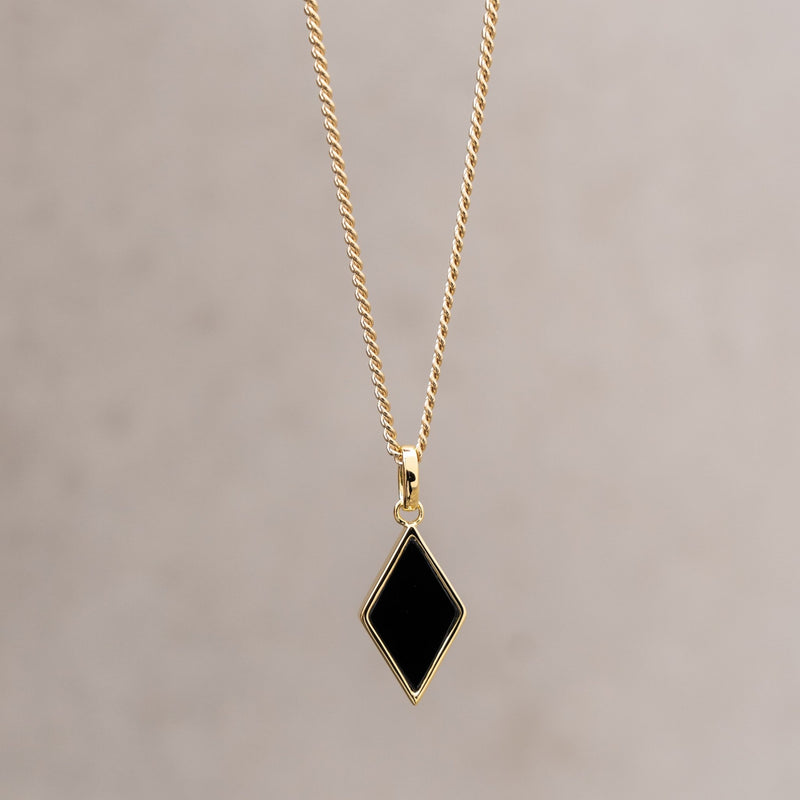 ONYX DIAMOND NECKLACE 925 SILVER 18 CARAT GOLD PLATED