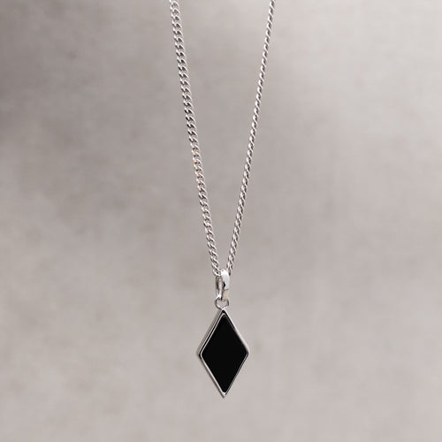 ONYX DIAMOND NECKLACE 925 SILVER RHODIUM PLATED - IDENTIM®