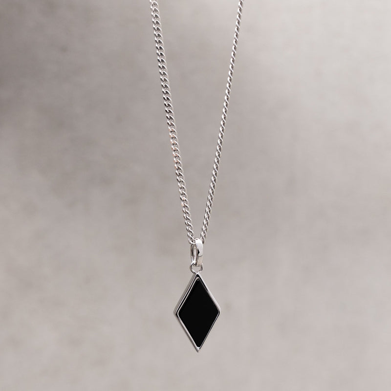 ONYX DIAMOND NECKLACE 925 SILVER RHODIUM PLATED