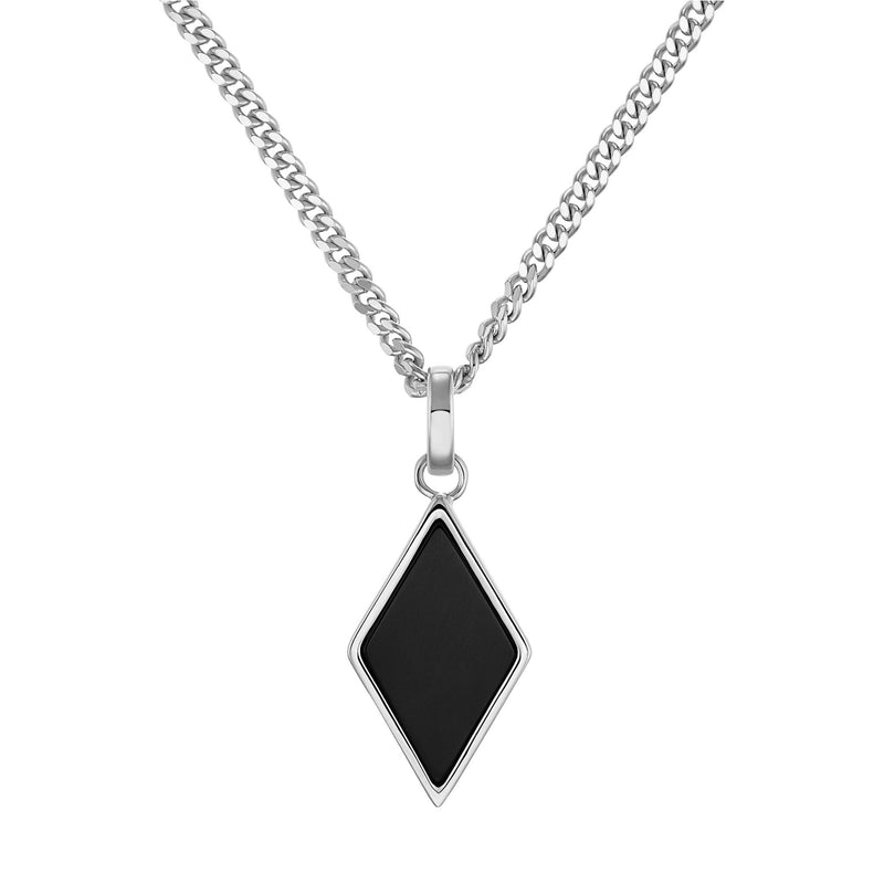 ONYX DIAMOND NECKLACE 925 SILVER RHODIUM PLATED