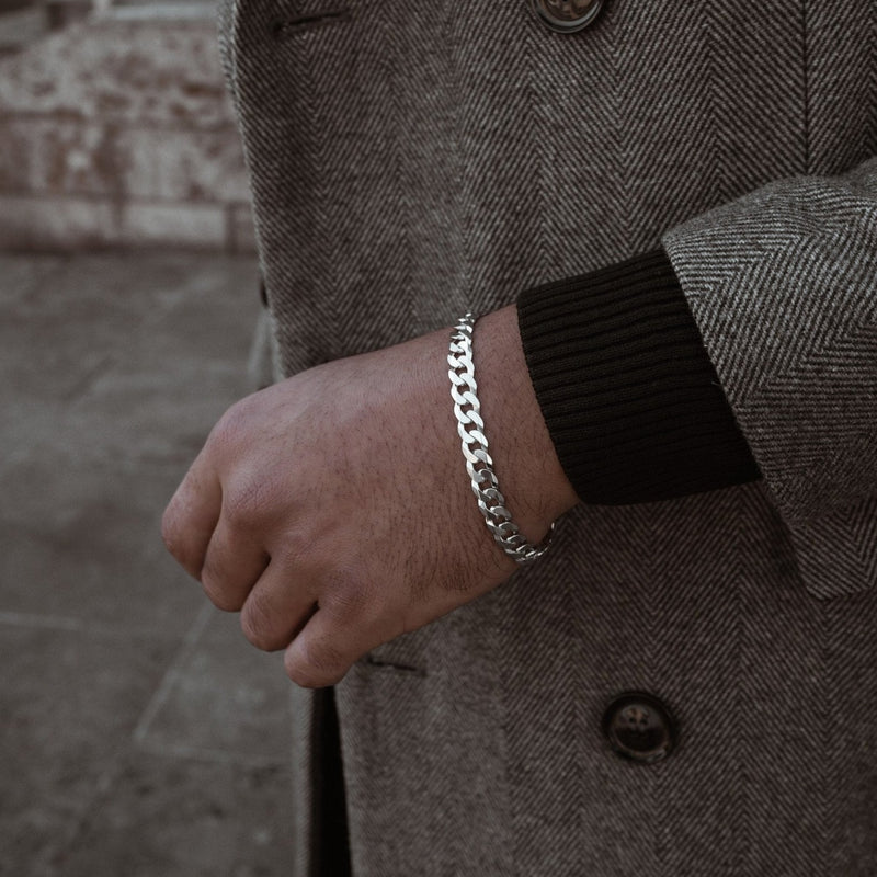 CURB CHAIN BRACELET 925 SILVER RHODIUM PLATED 7,80MM