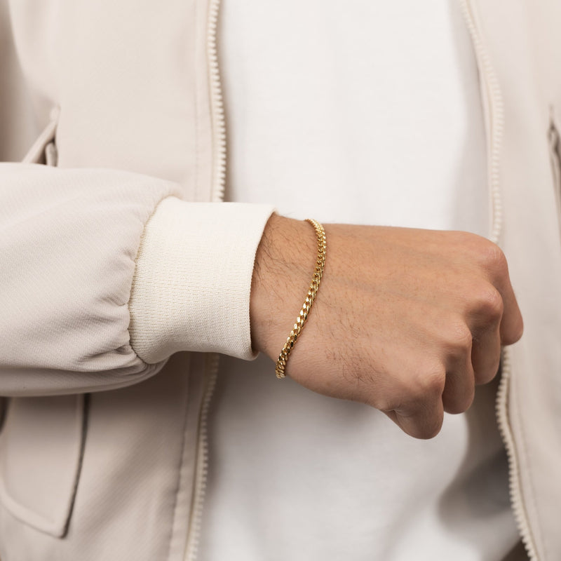CURB CHAIN CUBAN BRACELET 4.00MM 925 SILVER 18 CARAT GOLD PLATED