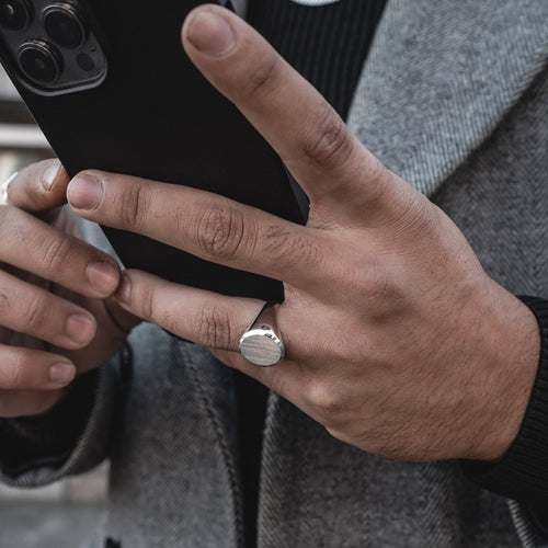 SIGNET RING BRUSHED OVAL 925 SILVER RHODIUM PLATED - IDENTIM®