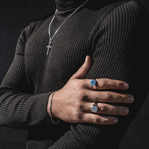 SIGNET RING LAPIS SQUARE 925 SILVER RHODIUM PLATED - IDENTIM®