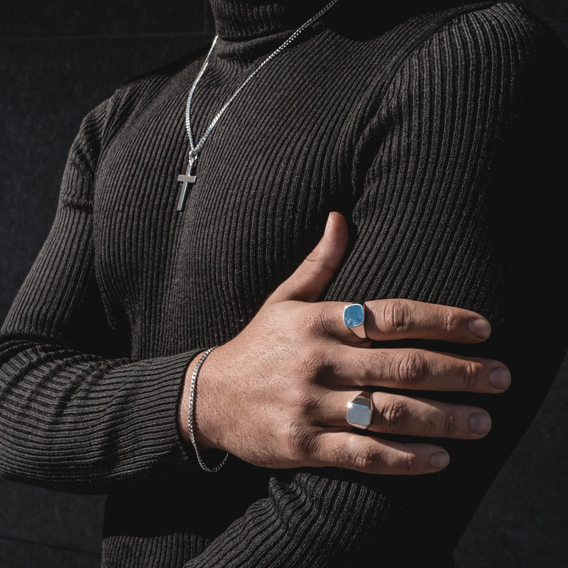 SIGNET RING LAPIS SQUARE 925 SILVER RHODIUM PLATED