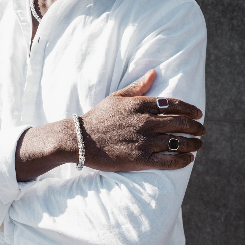 SIGNET RING ONYX SQUARE 925 SILVER RHODIUM-PLATED