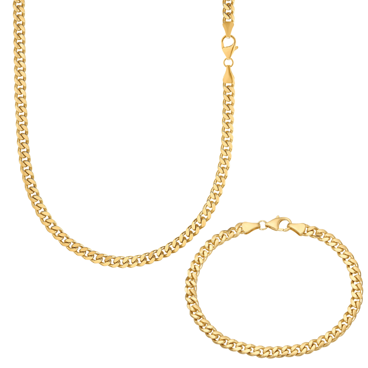 CURB CHAIN SET CUBAN 925 SILVER 18 CARAT GOLD PLATED 5,30MM