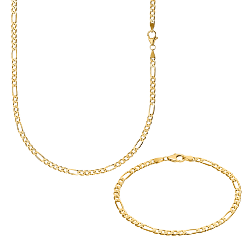 FIGARO NECKLACE SET 925 SILVER 18 CARAT GOLD PLATED 3,40MM