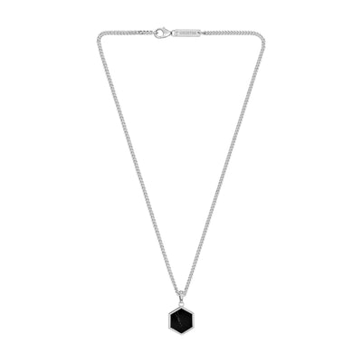 HEXAGON BLACK MARBLE NECKLACE 925 SILVER RHODIUM-PLATED