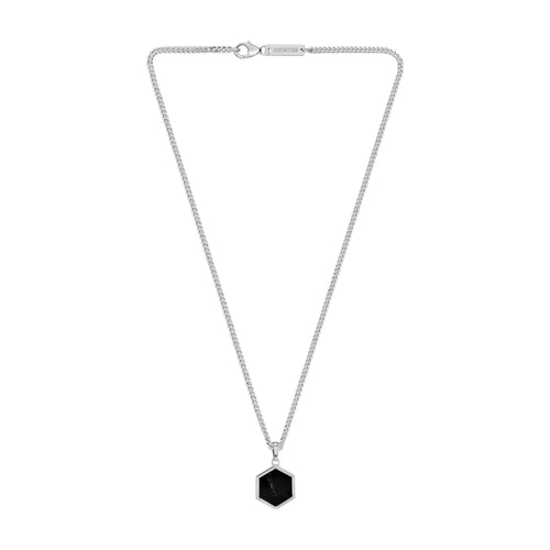 HEXAGON BLACK MARBLE NECKLACE 925 SILVER RHODIUM-PLATED