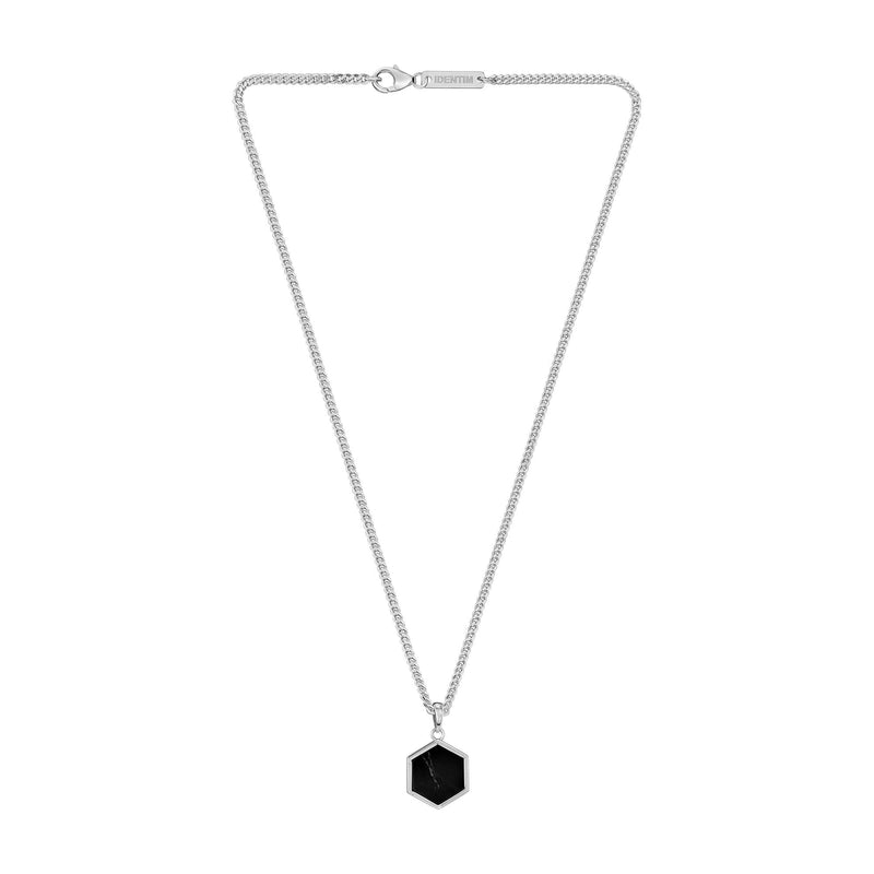 HEXAGON BLACK MARBLE NECKLACE 925 SILVER RHODIUM-PLATED