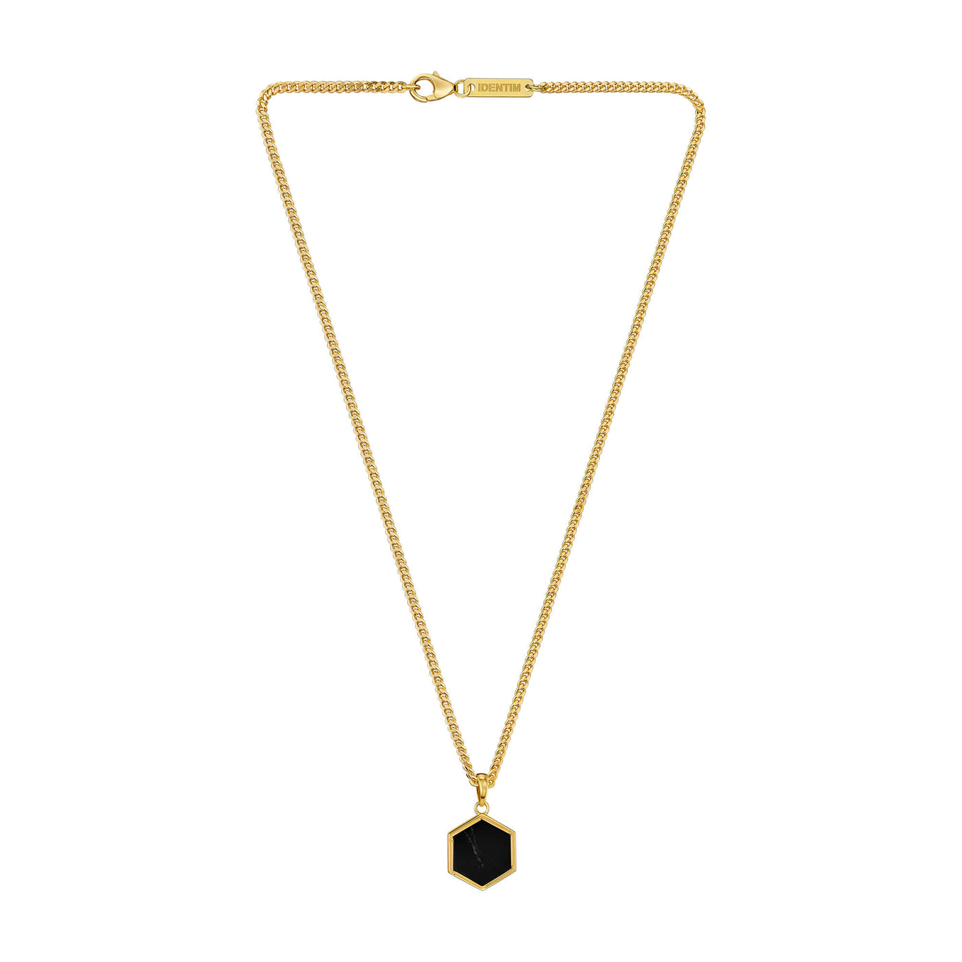 HEXAGON BLACK MARBLE NECKLACE 925 SILVER 18 CARAT GOLD PLATED