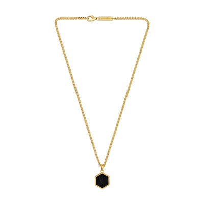 HEXAGON BLACK MARBLE NECKLACE 925 SILVER 18 CARAT GOLD PLATED