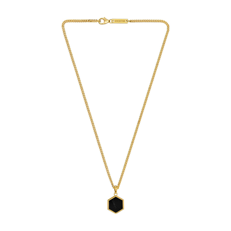 HEXAGON BLACK MARBLE NECKLACE 925 SILVER 18 CARAT GOLD PLATED