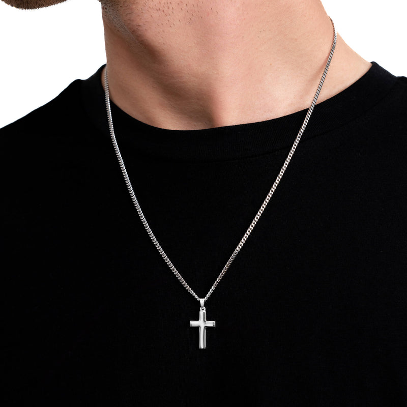 CROSS NECKLACE POLISHED 925 SILVER RHODIUM PLATED