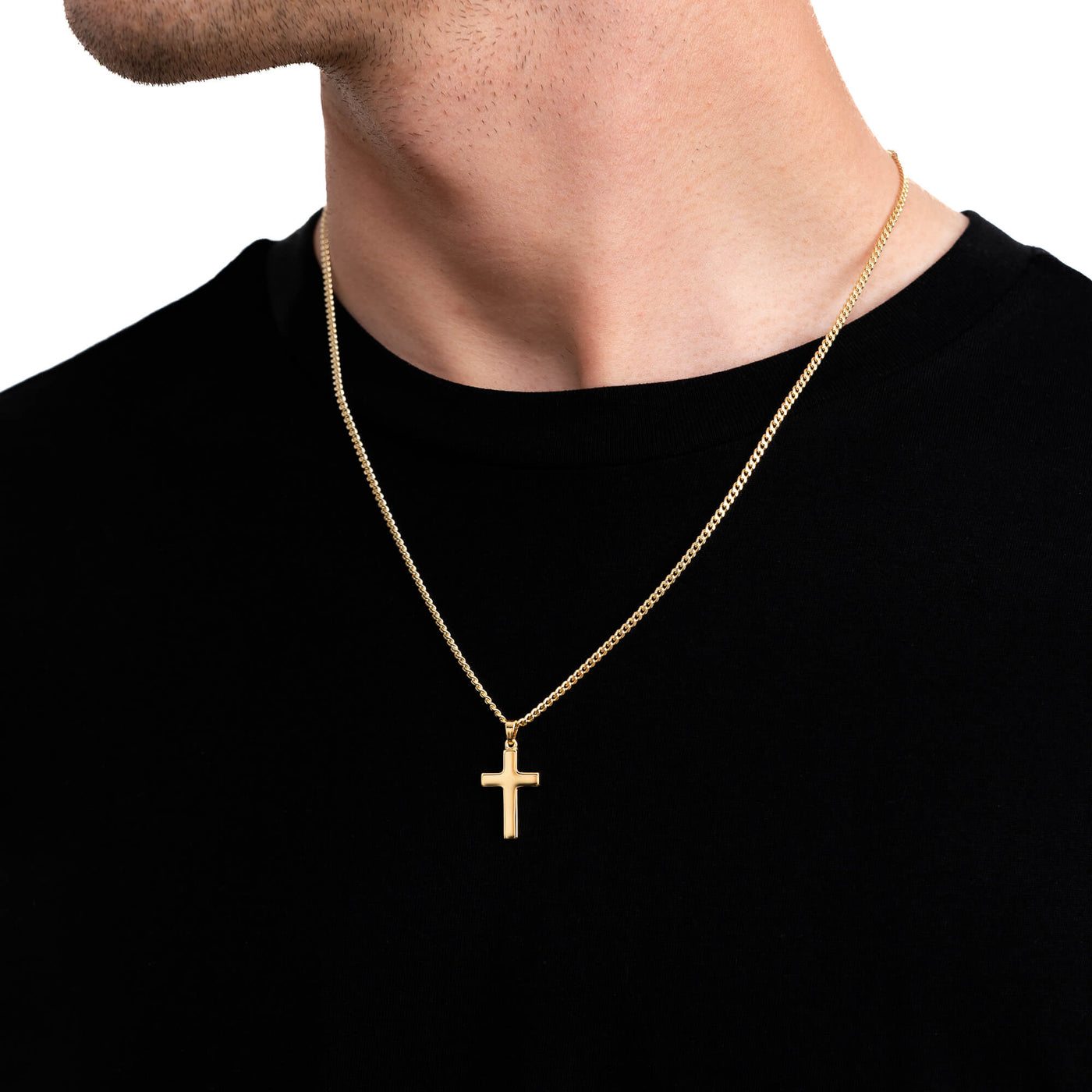 CROSS NECKLACE POLISHED 925 SILVER 18 CARAT GOLD PLATED