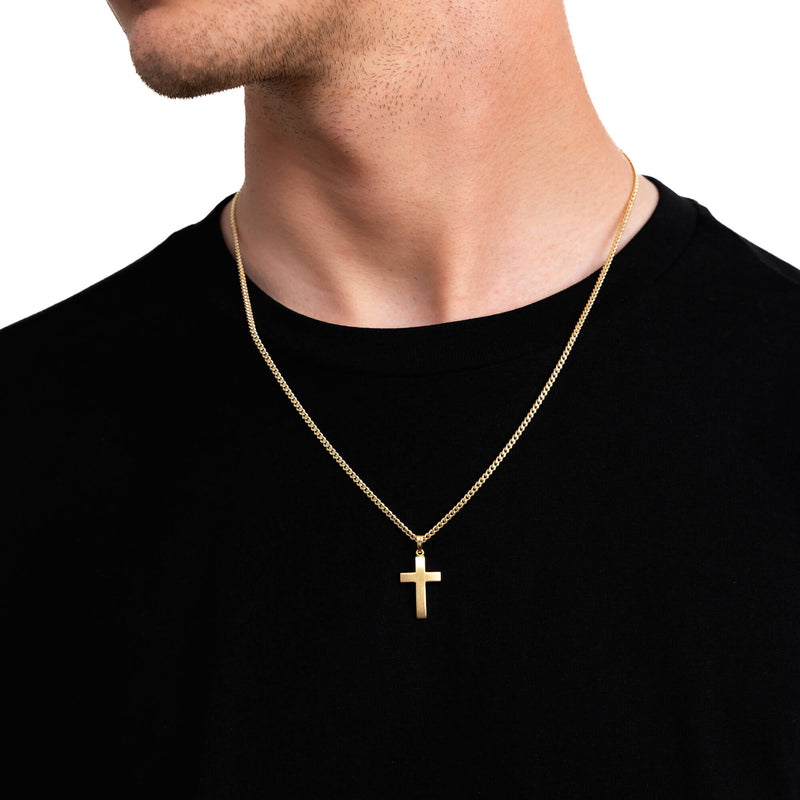 CROSS NECKLACE MATTED 925 SILVER 18 CARAT GOLD PLATED