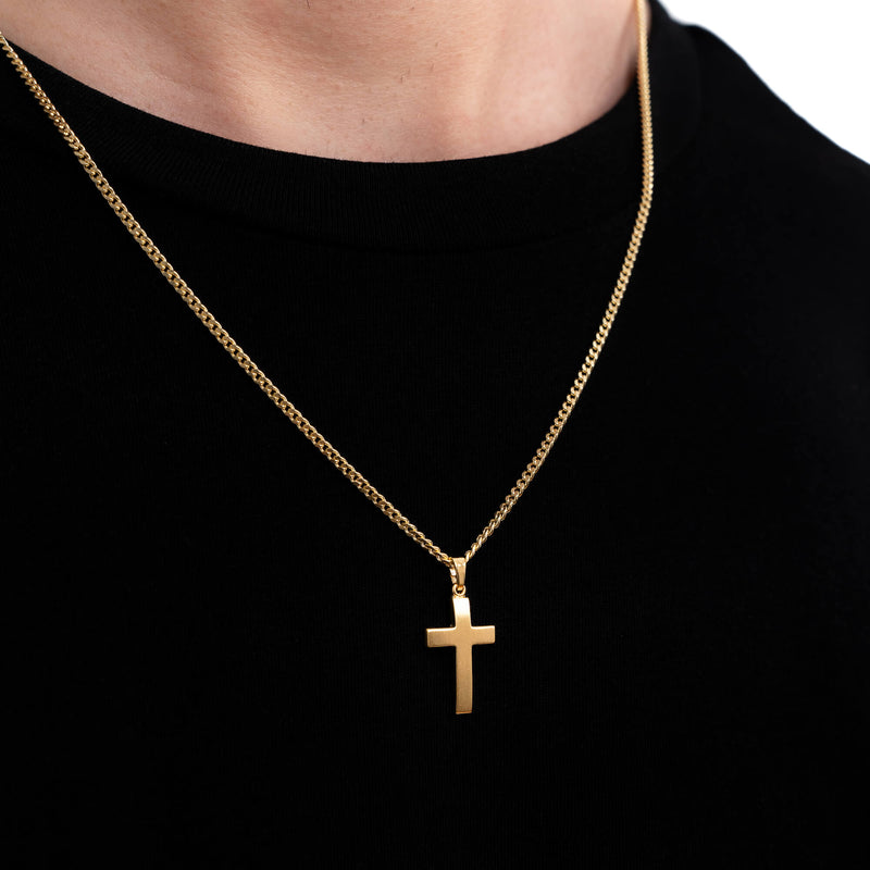 CROSS NECKLACE MATTED 925 SILVER 18 CARAT GOLD PLATED