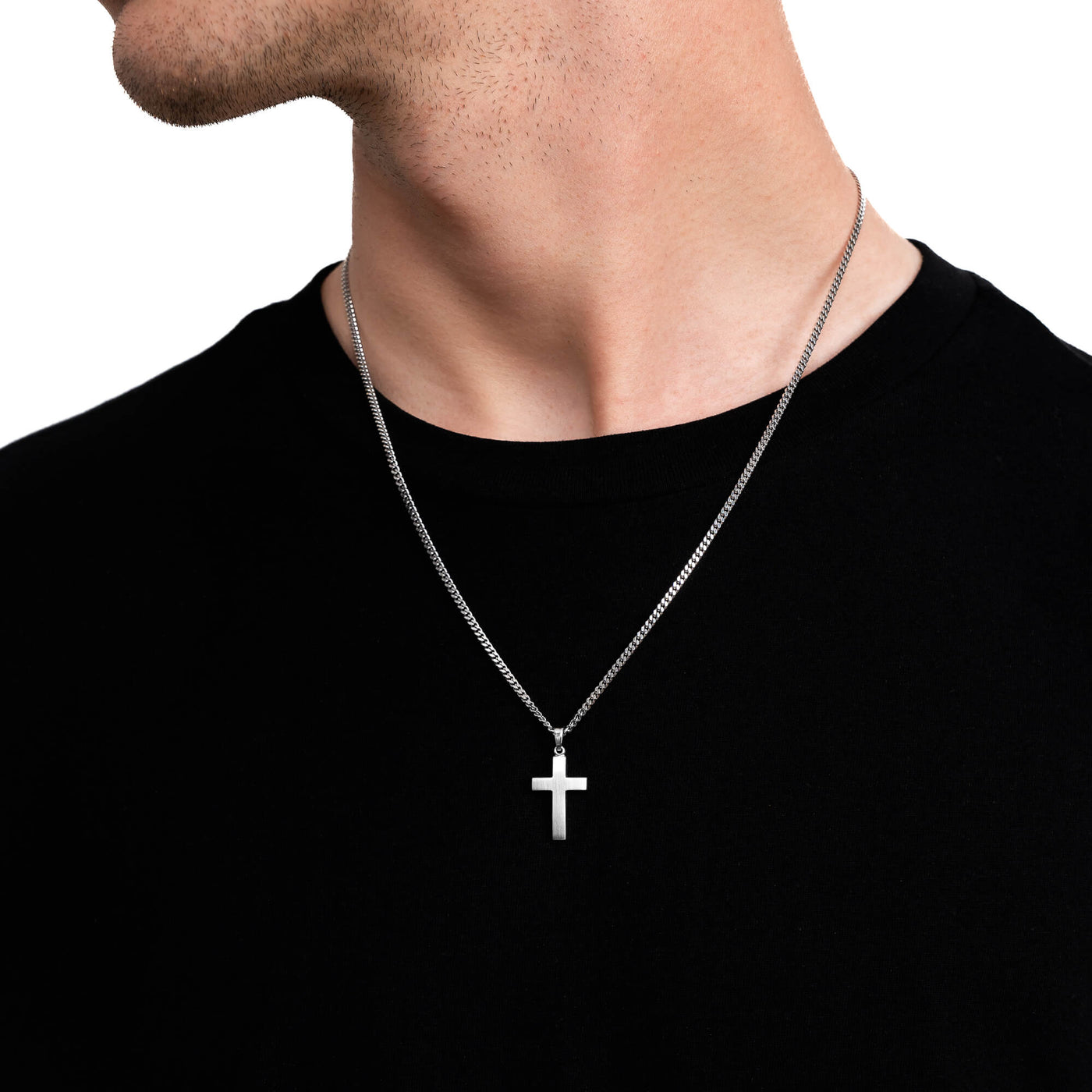 CROSS NECKLACE MATTED 925 SILVER RHODIUM PLATED